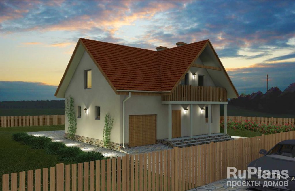 Дом с мансардой, гаражом, террасой и балконами Rg1574
