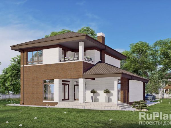Двухэтажный дом с террасой, гаражом и облицовкой кирпичом Rg6245