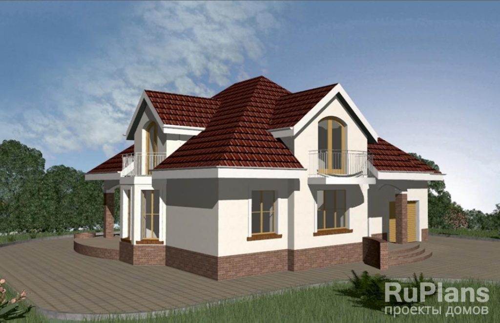 Проект компактного одноэтажного дома с гаражом и мансардой Rg3361