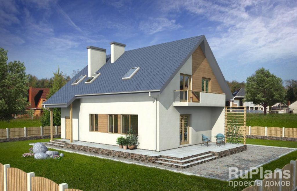 Дом с мансардой, гаражом, террасой и балконами Rg3220