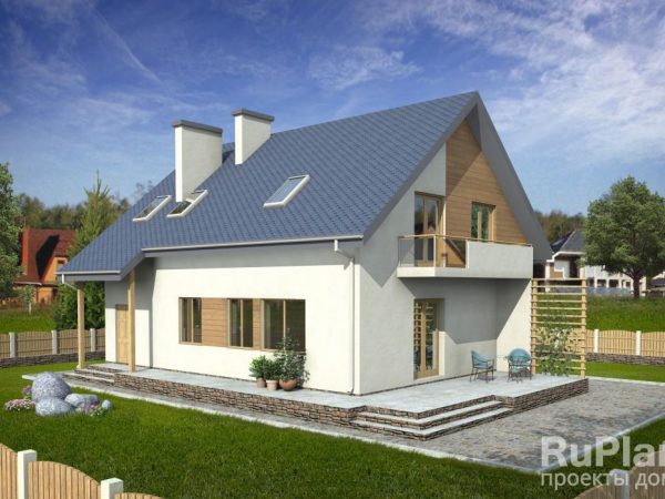 Дом с мансардой, гаражом, террасой и балконами Rg3220