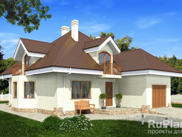 Дом с мансардой, гаражом, эркером, террасой и балконами Rg3331