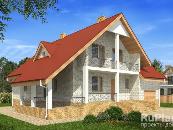 Одноэтажный дом с мансардой, гаражом, террасой и балконом Rg5125