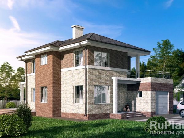 Проект двухэтажного дома с гаражом и террасой Rg4817