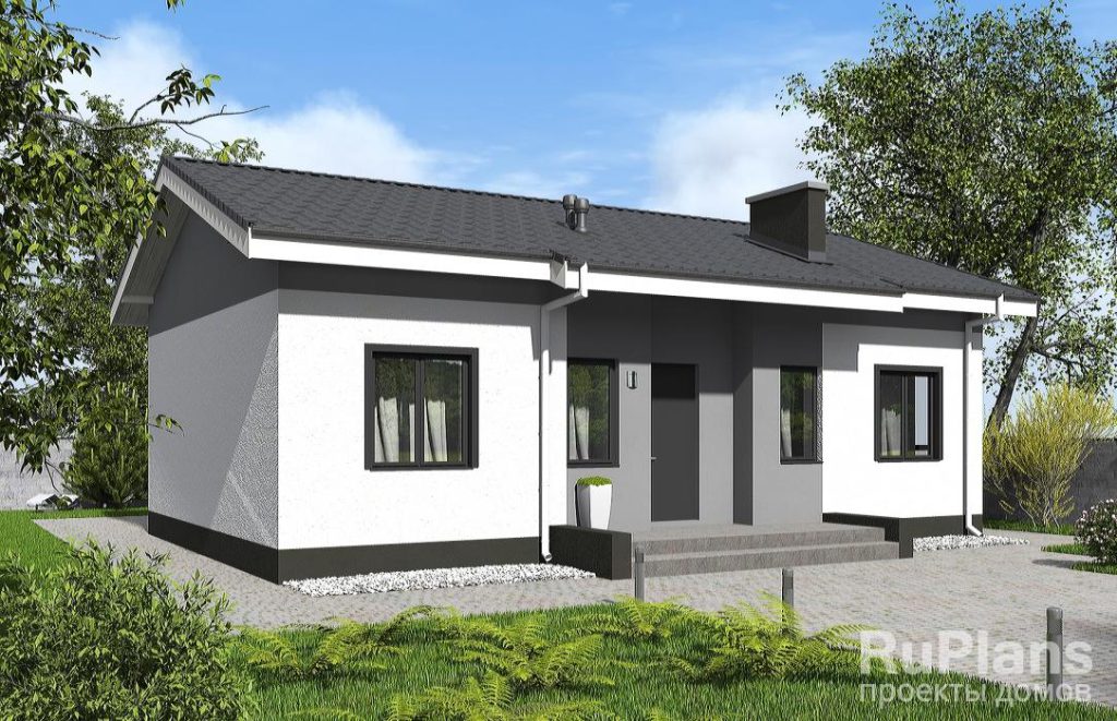 Одноэтажный дом с террасой,3мя спальнями, отделкой штукатуркой Rg6129