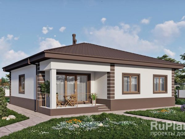 Одноэтажный дом с террасой, тремя спальнями и отделкой штукатуркой Rg6211