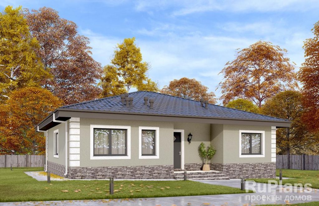 Одноэтажный дом с террасой, тремя спальнями и отделкой штукатуркой. Rg6562