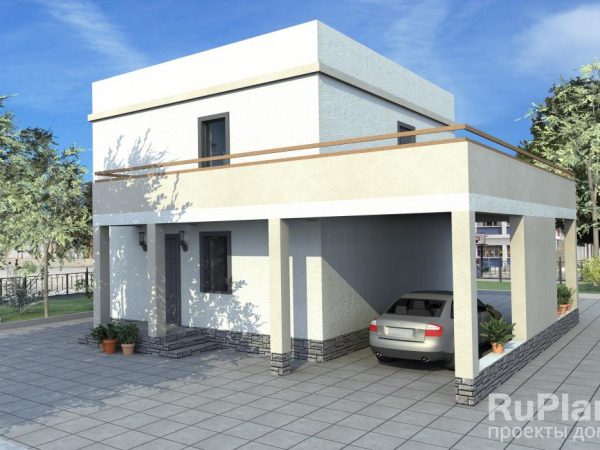 Двухэтажный дом с террасой, навесом и балконами Rg3231