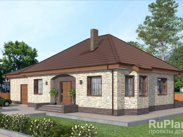 Одноэтажный дом с эркером, гаражом и террасой Rg3947