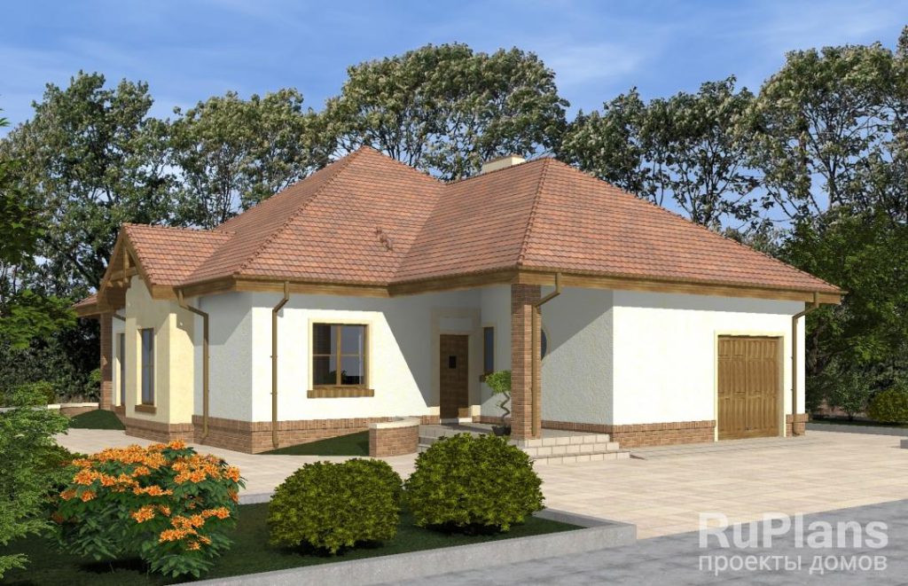 Проект одноэтажного дома с гаражом и террасой Rg4821