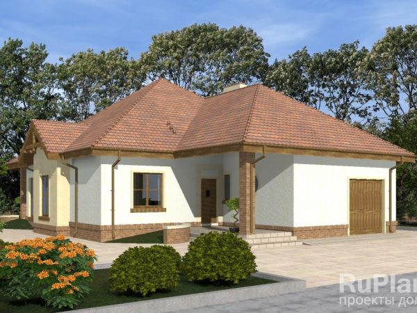 Проект одноэтажного дома с гаражом и террасой Rg4821