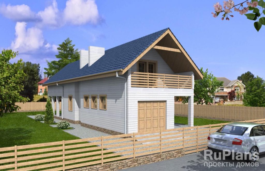 Проект дома с мансардой и гаражом для узкого участка Rg3384 — фото 2
