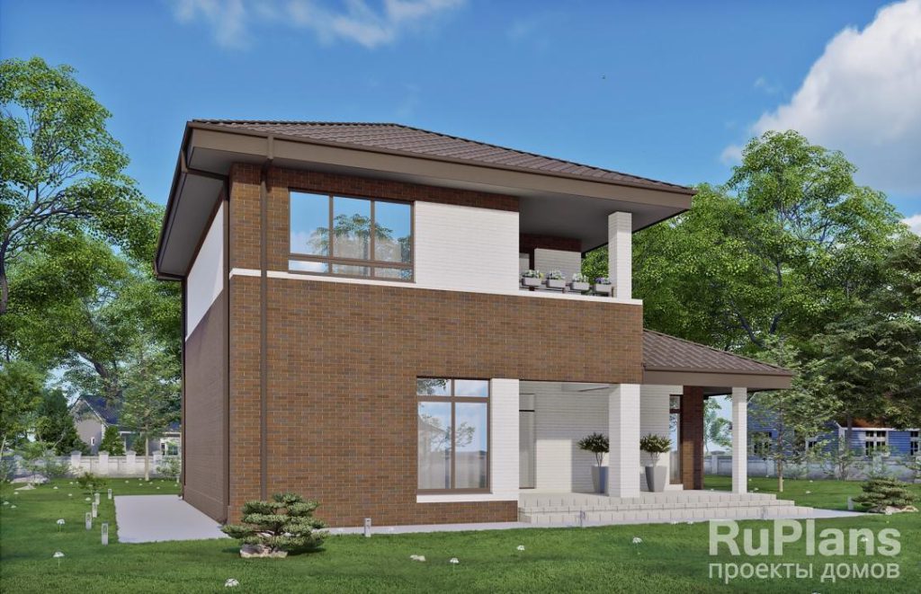 Двухэтажный дом с террасой, гаражом и облицовкой кирпичом Rg6245 — фото 2