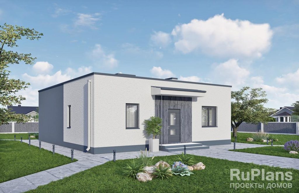 Одноэтажный дом с плоской крышей, тремя спальнями и отделкой штукатуркой и планкеном Rg6213 — фото 2