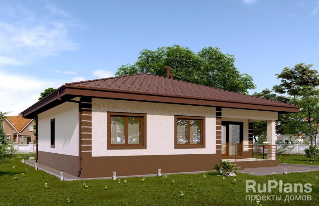 Одноэтажный дом с террасой, 3 спальнями и отделкой штукатуркой Rg6224 — фото 2