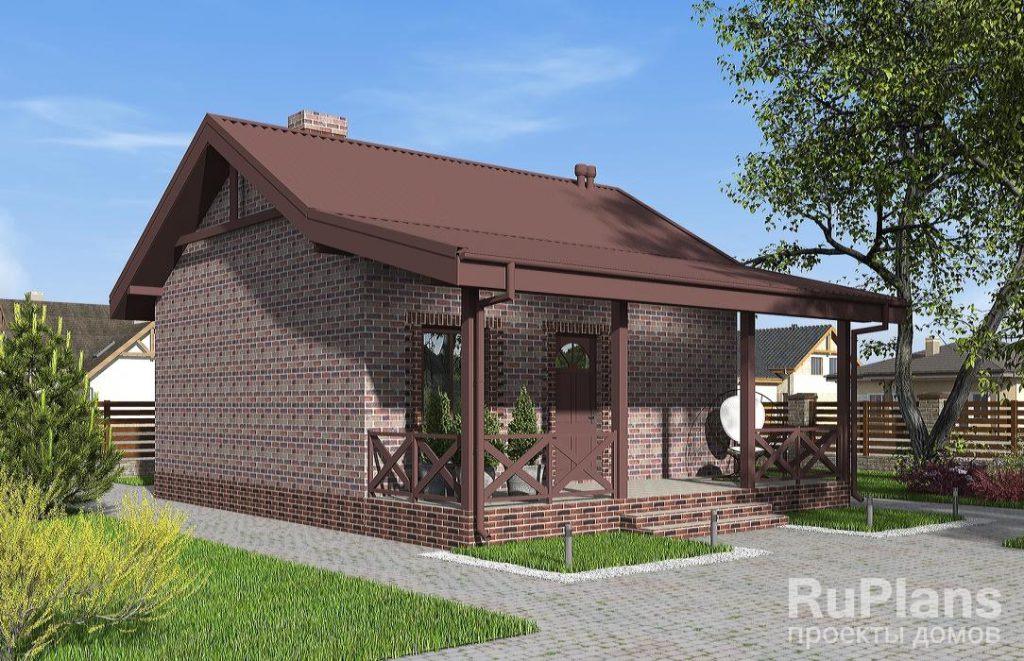 Одноэтажный дом с террасой, печкой и отделкой кирпичом. Rg6217 — фото 2