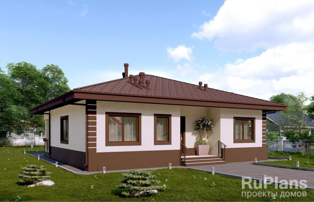 Одноэтажный дом с террасой, 3 спальнями и отделкой штукатуркой Rg6224 — фото 3