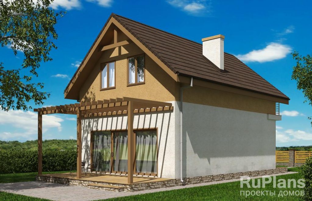 Одноэтажный дом с мансардой, французским балконом и террасой Rg5851 — фото 4