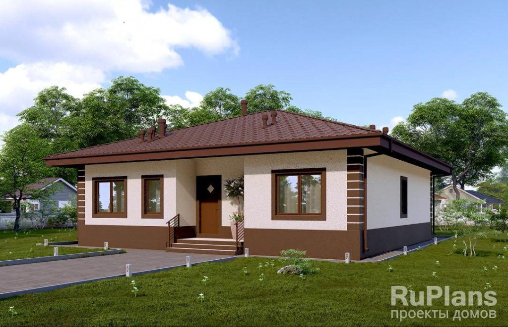 Одноэтажный дом с террасой, 3 спальнями и отделкой штукатуркой Rg6224 — фото 4