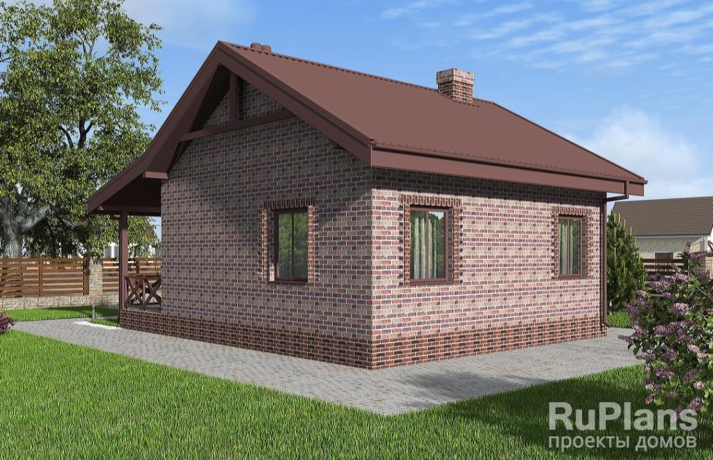 Одноэтажный дом с террасой, печкой и отделкой кирпичом. Rg6217 — фото 4