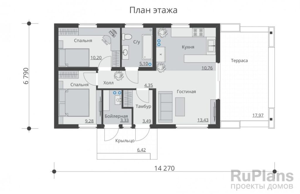 Планировка Одноэтажный дом с террасой Rg5349