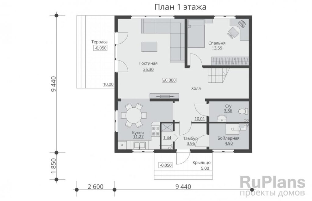 Планировка Проект одноэтажного жилого дома с мансардой Rg5217