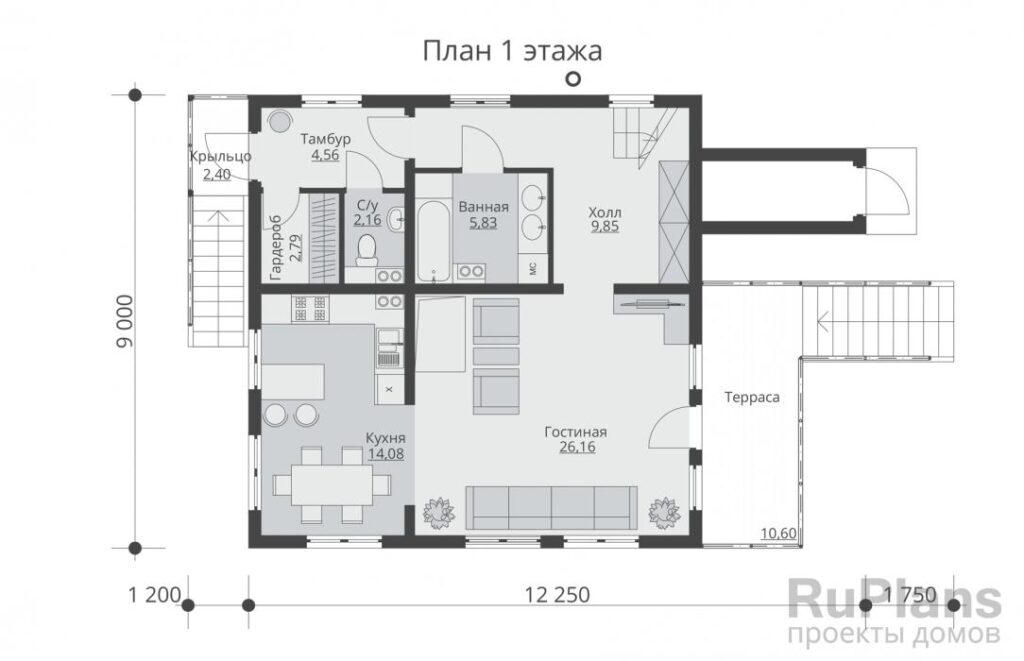 Планировка Двухэтажный дом с подвалом и террасой Rg5414