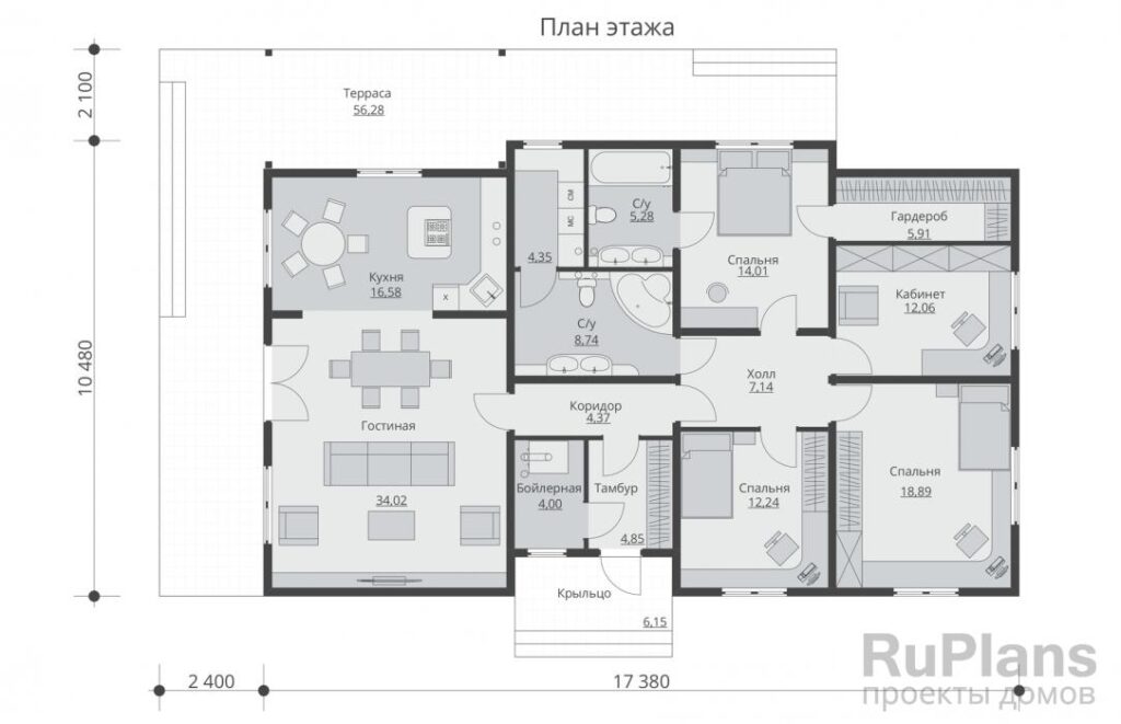 Планировка Одноэтажный дом с террасой Rg5346