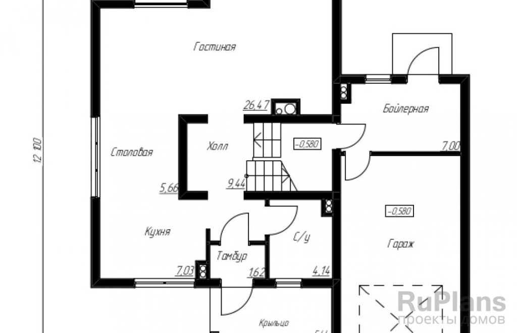 Планировка Дом с мансардой, гаражом, террасой и балконом Rg3861