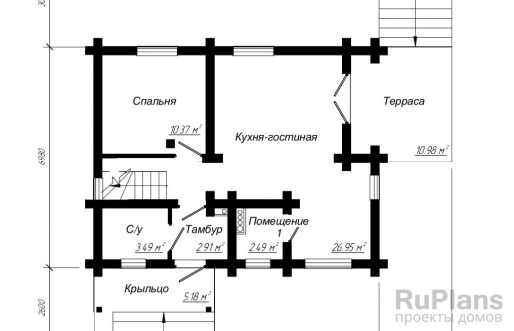 Планировка Проект одноэтажного деревянного дома с мансардой Rg3950