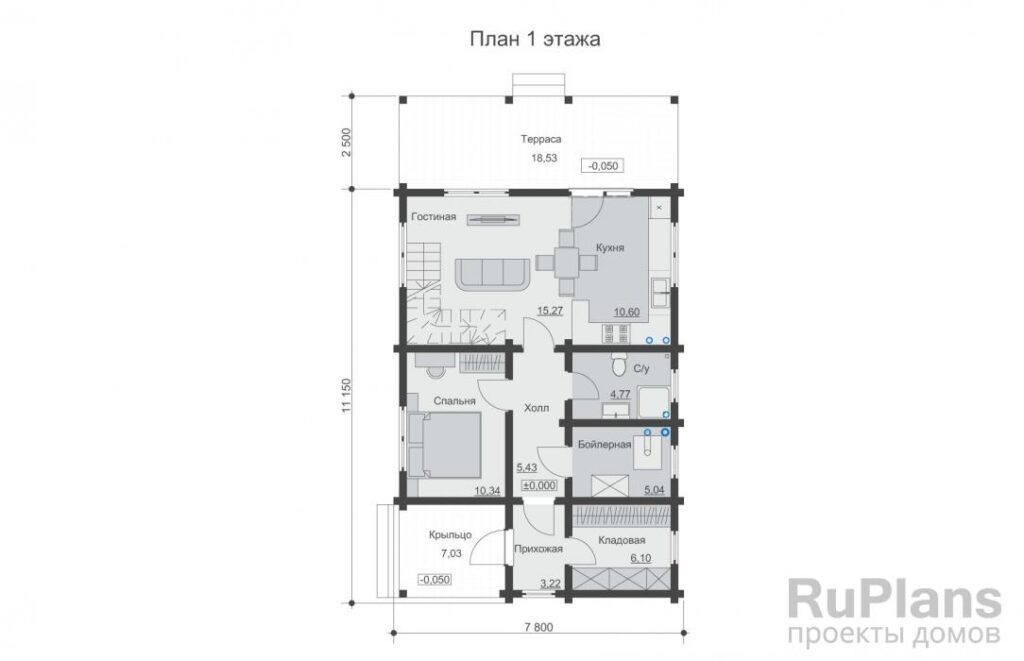 Планировка Одноэтажный дом с мансардой и террасой Rg6356