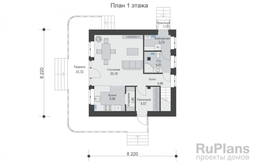 Планировка Одноэтажный дом с мансардой Rg5659