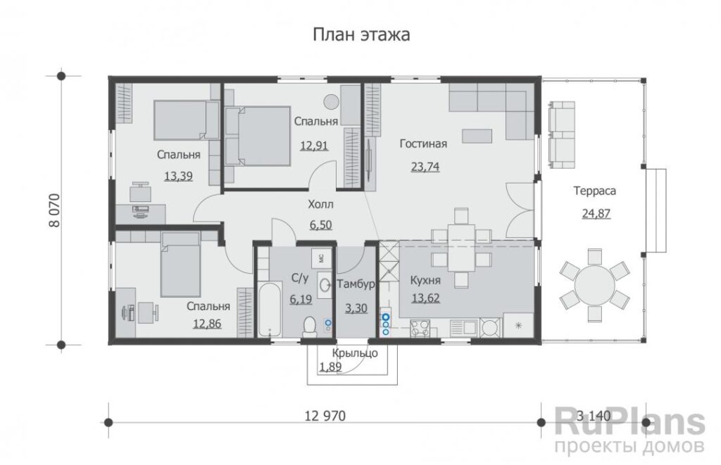 Планировка Одноэтажный дом с террасой Rg5732