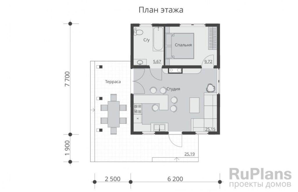 Планировка Проект одноэтажного дома с террасой Rg5331