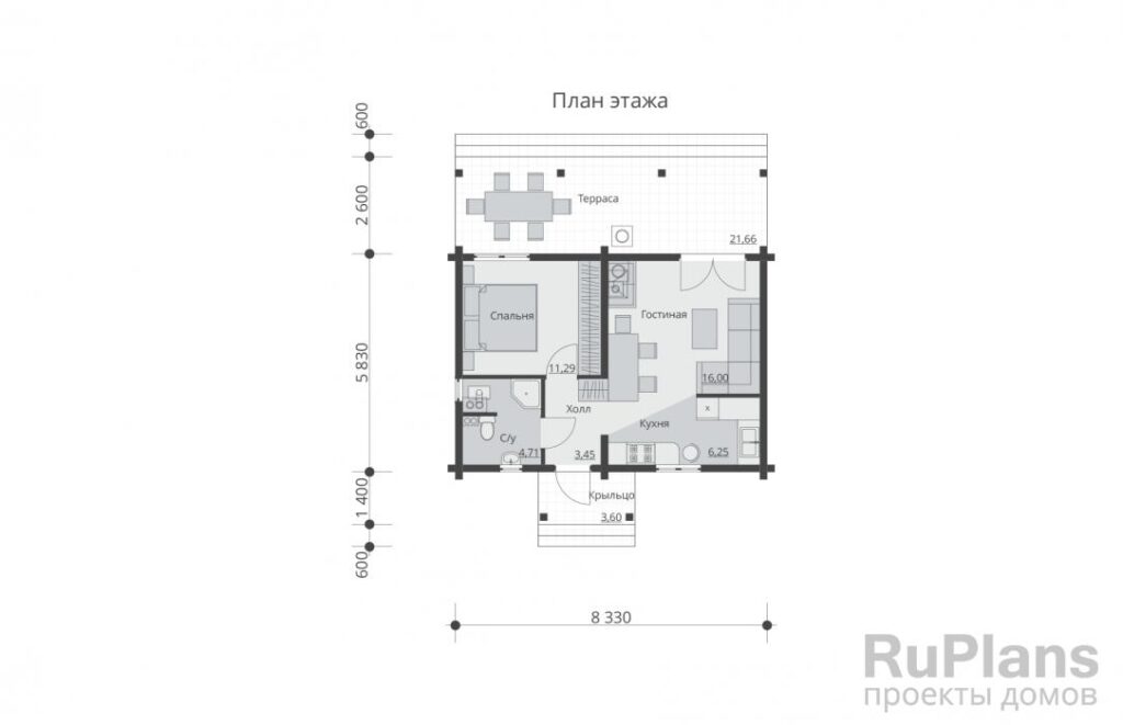 Планировка Проект одноэтажного дома с террасой Rg5438