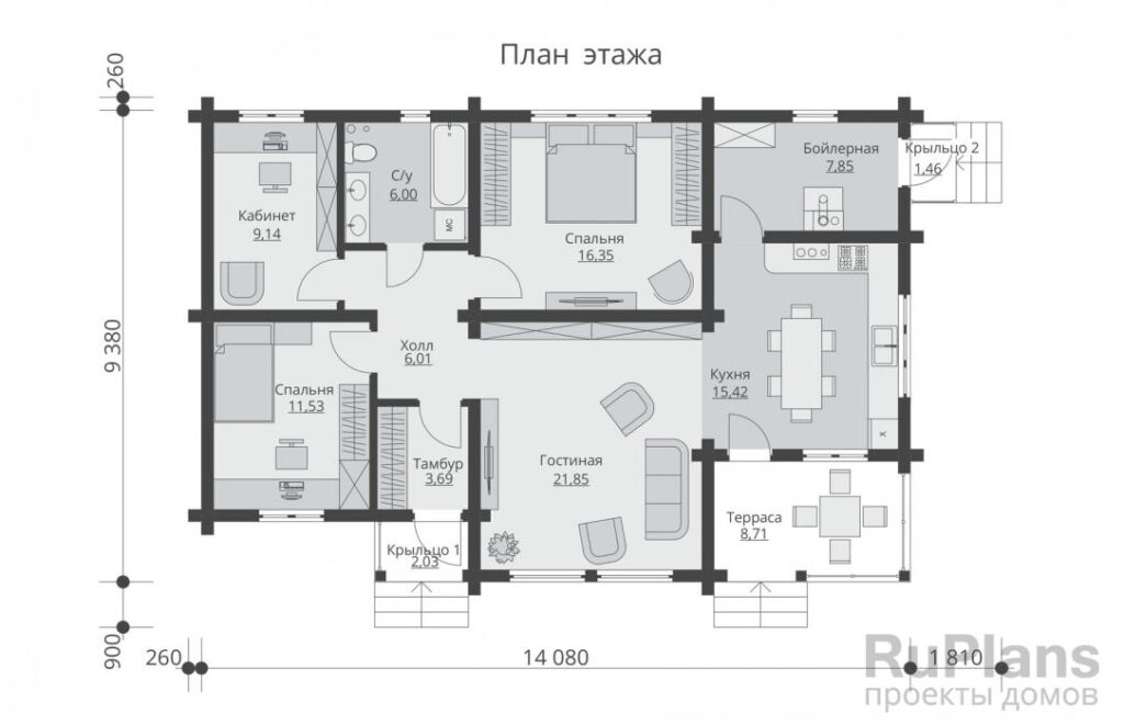 Планировка Одноэтажный дом с террасой Rg5636