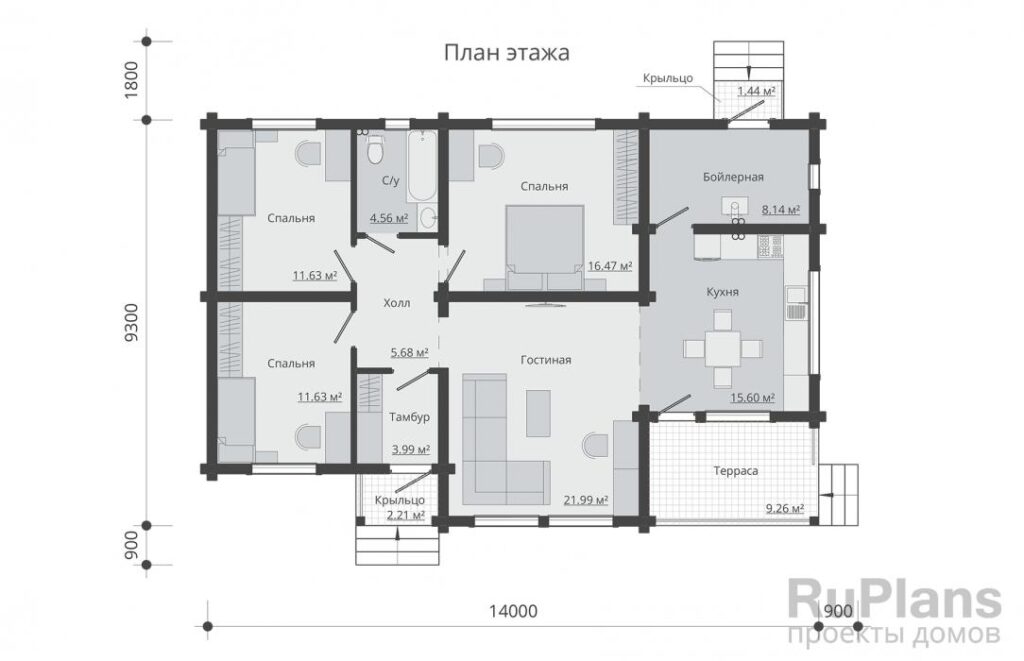 Планировка Одноэтажный дом с террасой Rg5334