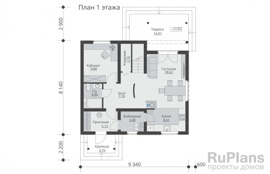 Планировка Одноэтажный дом с мансардой Rg5590
