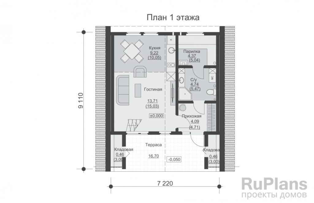 Планировка Одноэтажный дом с мансардой и балконом Rg6405