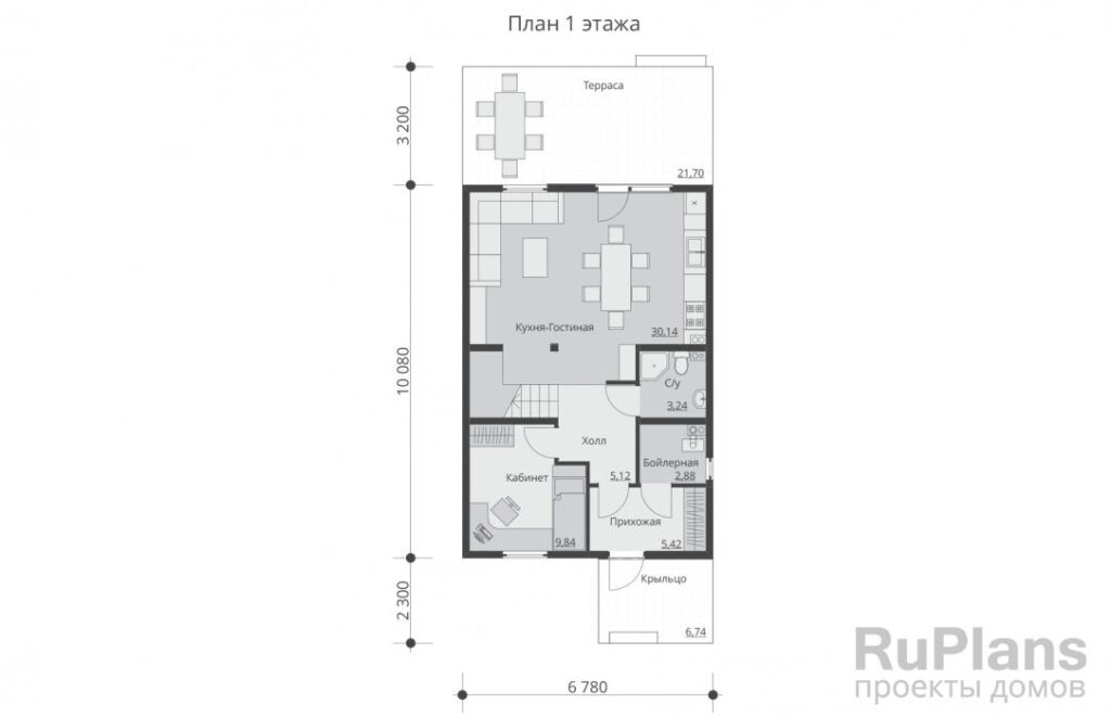Планировка Проект одноэтажного дома с мансардой Rg5551