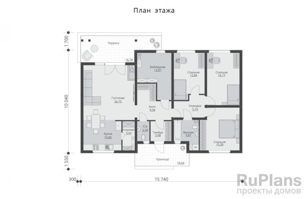 Планировка Одноэтажный дом с террасой Rg5042