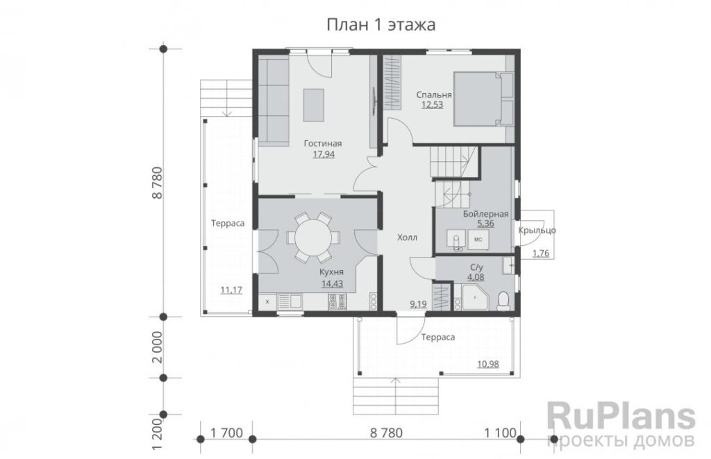 Планировка Проект двухэтажного жилого дома с террасами Rg5376