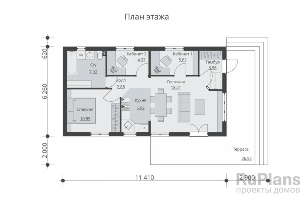 Планировка Одноэтажный дом с террасой Rg5103