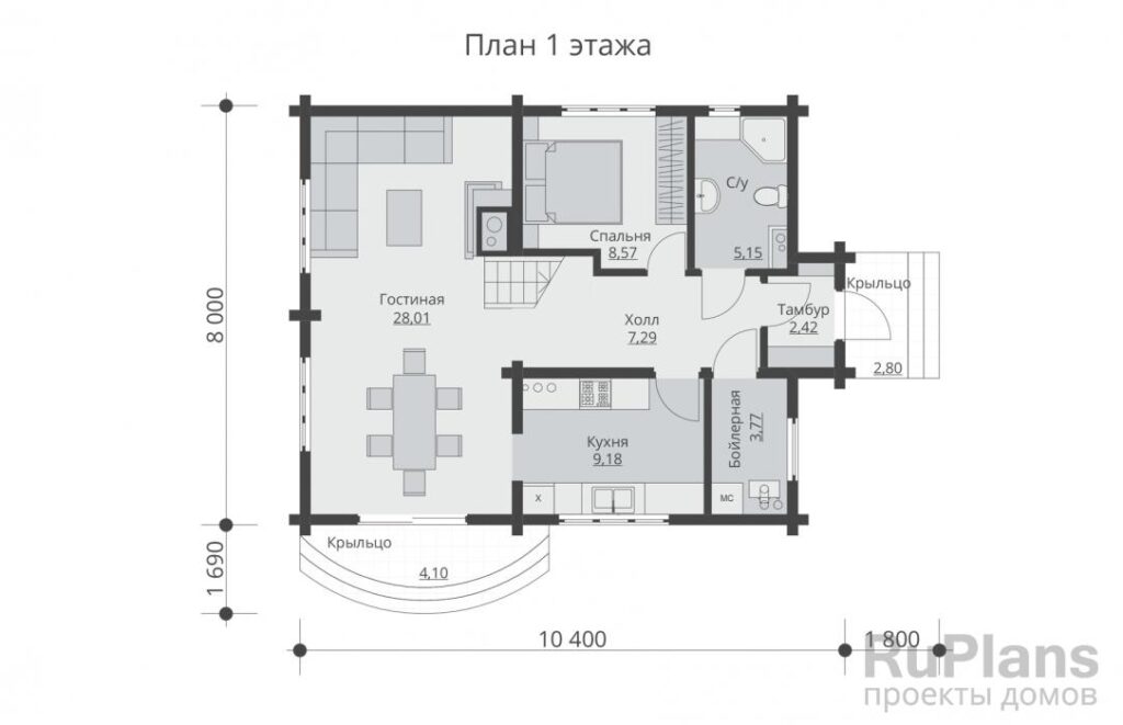 Планировка Одноэтажный дом с мансардой и и балконом Rg5345