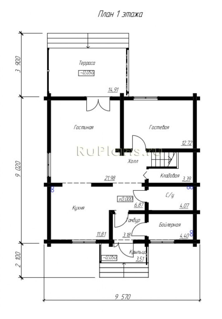 Планировка Дом с мансардой и террасой Rg5068