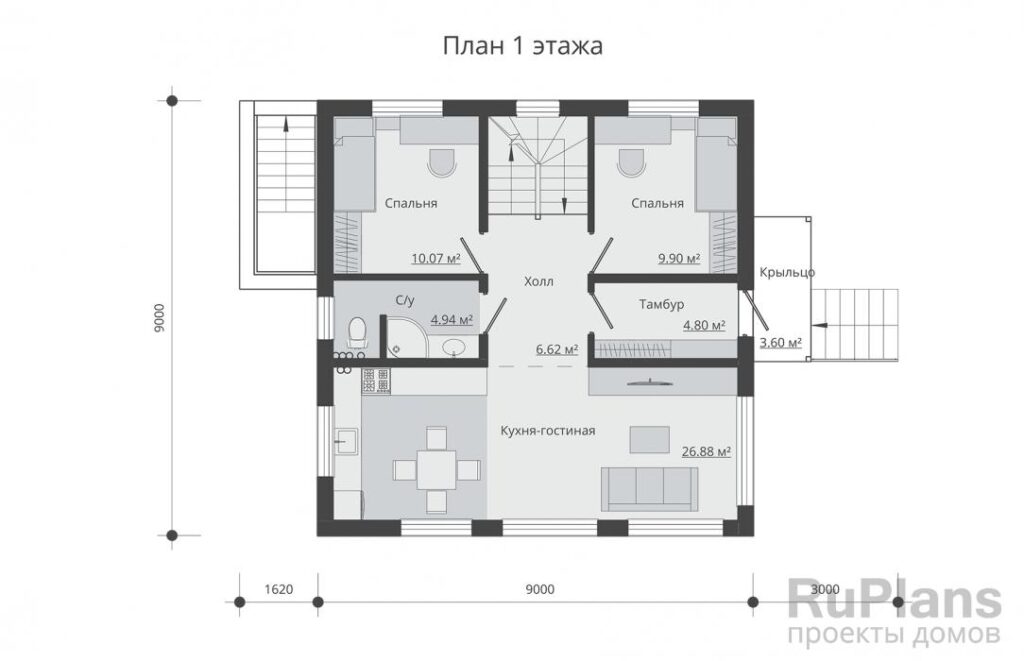 Планировка Одноэтажный дом с подвалом и мансардой Rg5203
