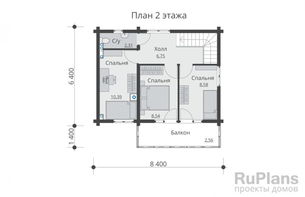 Планировка Проект индивидуального двухэтажного жилого дома с балконом Rg5496