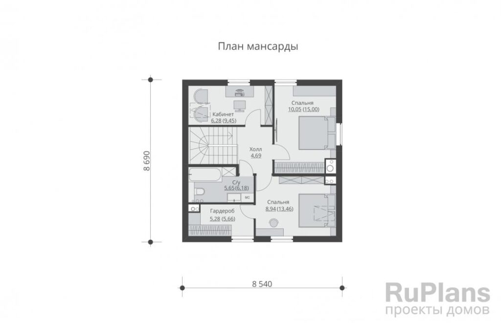 Планировка Одноэтажный дом с мансардой и террасой Rg5672