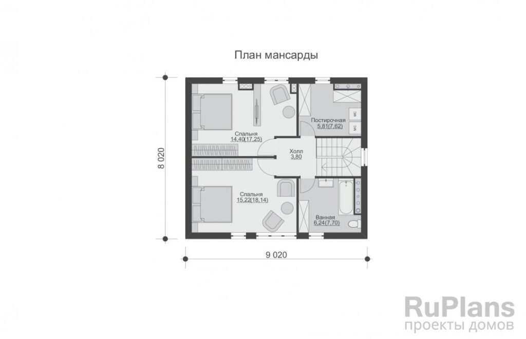 Планировка Одноэтажный дом с мансардой и террасой Rg5968