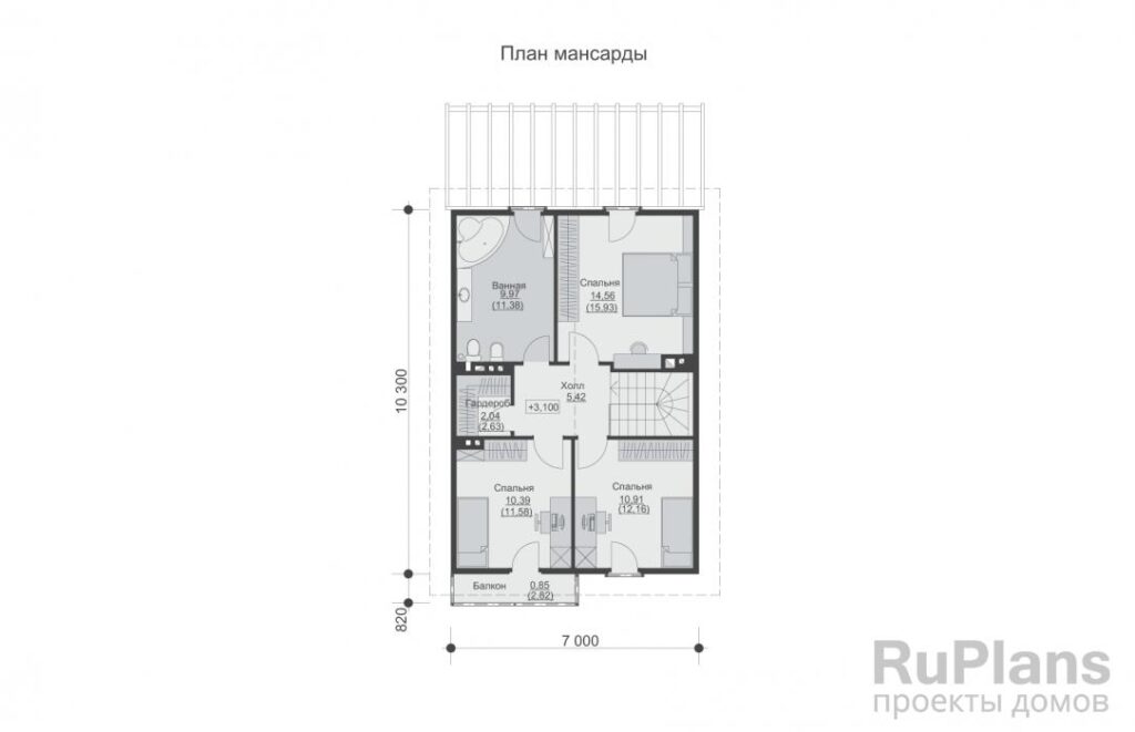 Планировка Одноэтажный дом с мансардой и перголой Rg3580